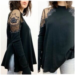Free People Daniella Lace Shoulder Top in Black size Small